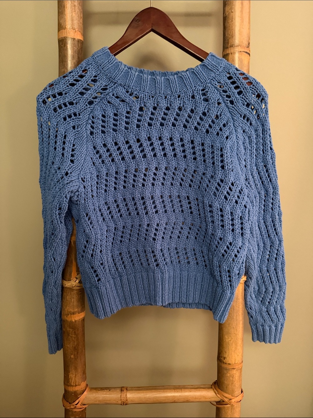 American Eagle Outfitters Periwinkle Open-Knit Crewneck Sweater